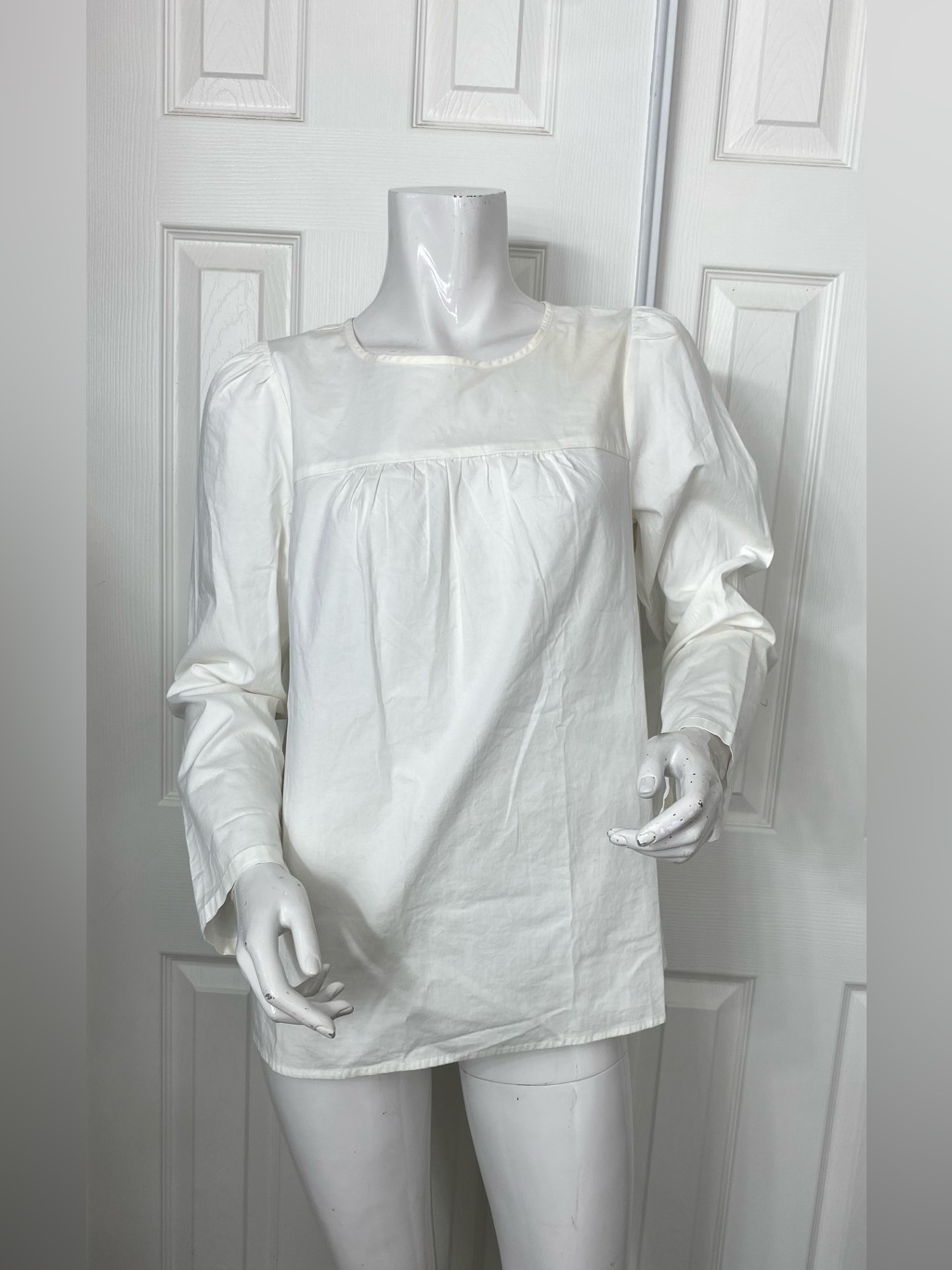 J. Crew Cream Long-Sleeve Gathered Yoke Top